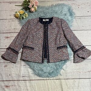 Tahari Elegant Multicolor Tweed Bell Sleeve Blazer Jacket sz 10P